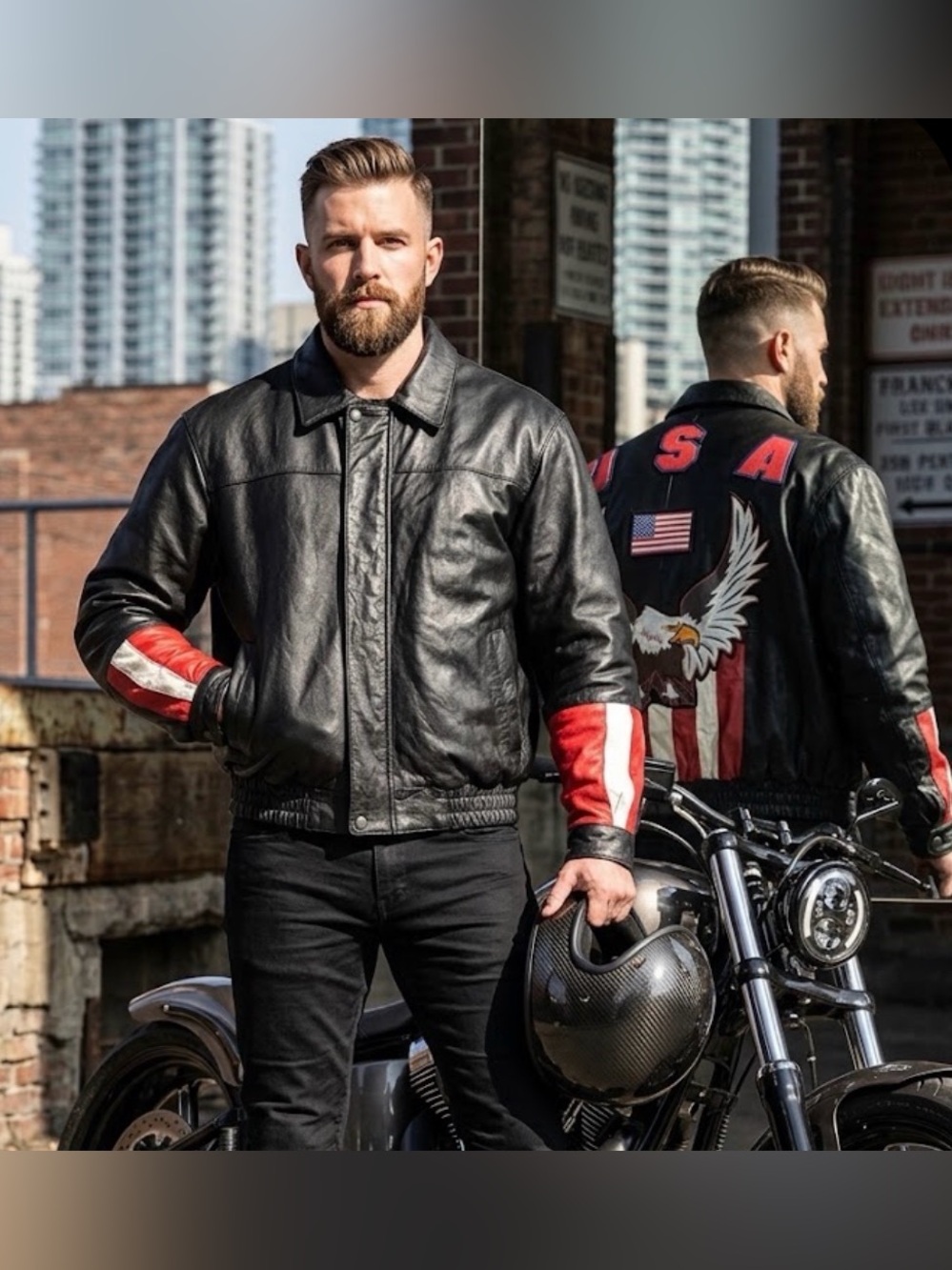 Maxam Brand Leather Jacket USA Eagle America Pride Design Men’s Size M biker